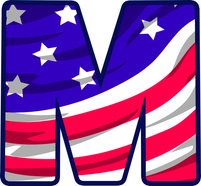 usa flag uppercase alphabet M